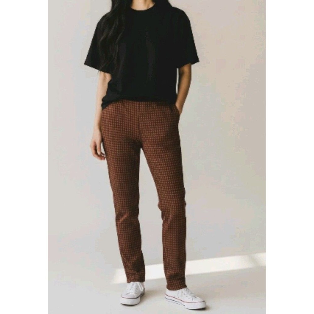 VTG Peace Of Cloth NYC Straight Leg Pants Sz M Made In USA Red Print Rocker Chic